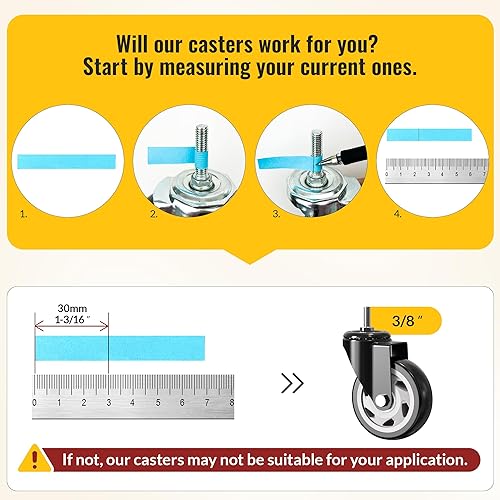 Miniatura 5 de HOLKIE Ruedas giratorias de 4 pulgadas, ruedas de vástago de bloqueo total, 38 pulgadas -16 x 1 (diámetro del vástago 38 pulgadas, longitud del