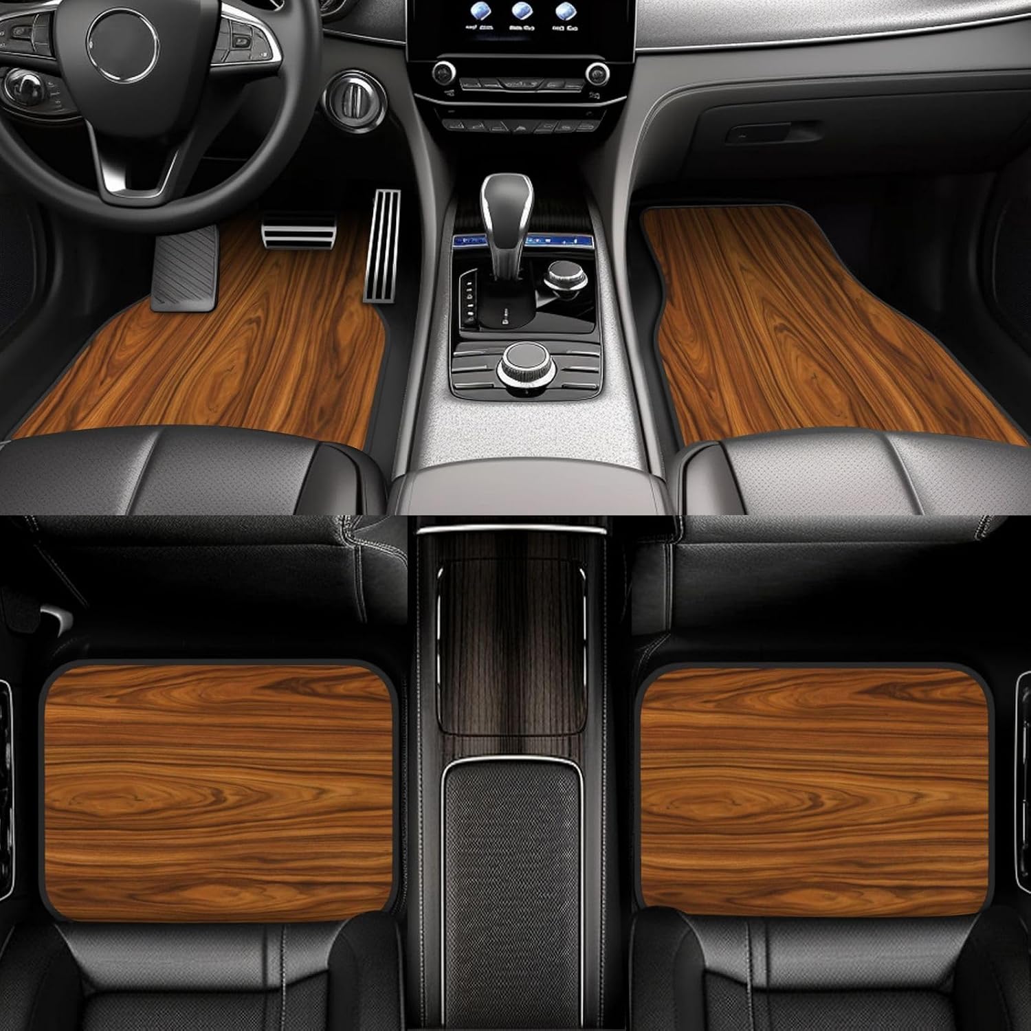 Car Floor Mats Dark Brown Smooth Wood Grain Car Mats with Anti-Slip Nibbs Backing Automotive Floor Mats Fit for SUV,Vans,Sedans, Trucks,Set of 4pcs