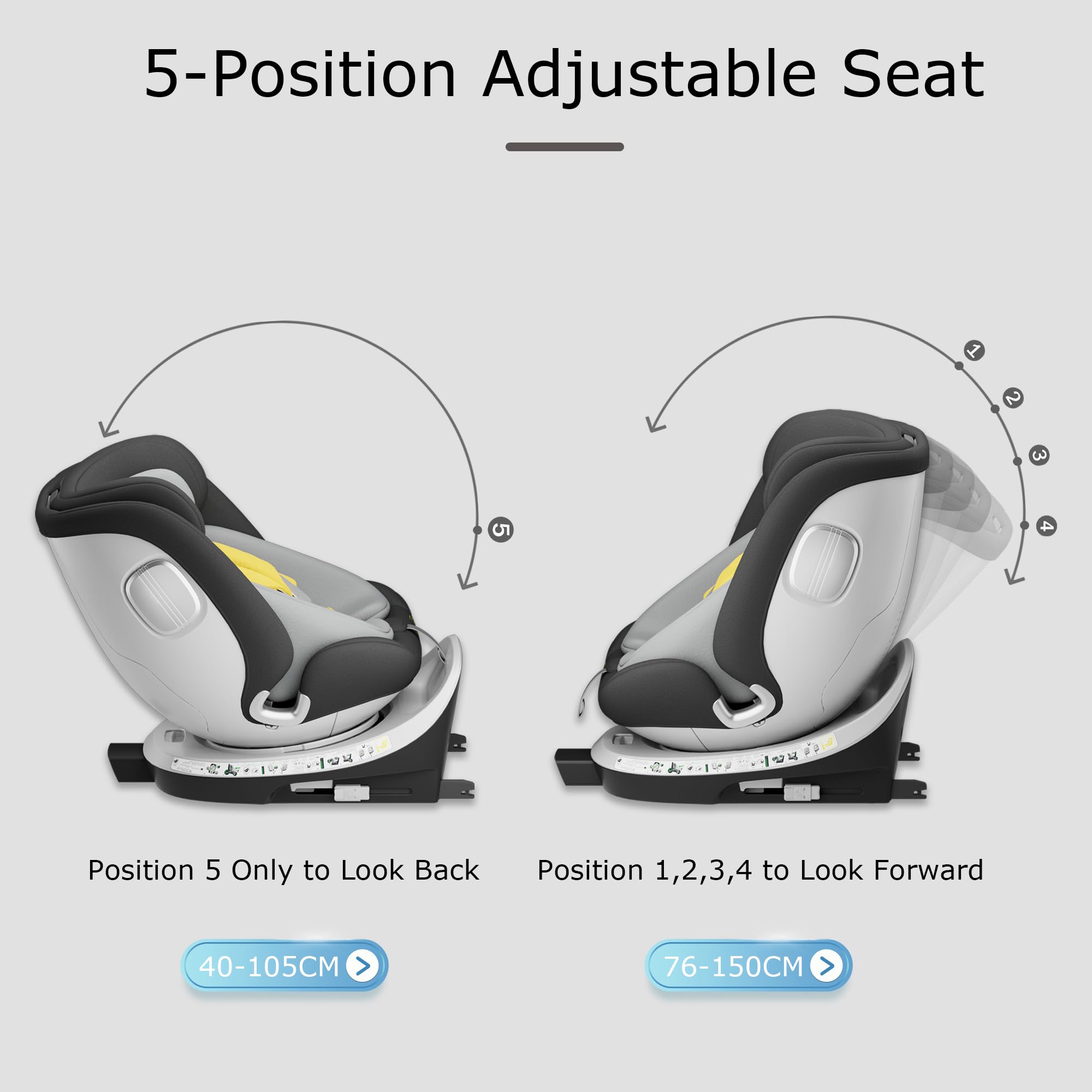 DEWINNER Seggiolini Auto da 0 a 36kg ISOFIX - Seggiolino Auto Girevole a 360°,I-Size Gruppo0+1/2/3,Cntura a 5 punti,RWF,FWF,Poggiatesta regolabile,Tettuccio Anti-UV + Gamba di Supporto,ECE R129 (Nero)