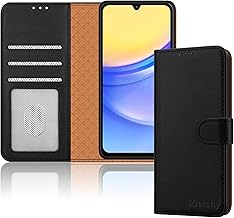 iCatchy for Samsung A15 Case – Leather Wallet Cover, Book Flip Folio with Kickstand, Magnetic Closure, RFID Blocking, Shockproof Protection for Galaxy A15 5G / A15 (Black)