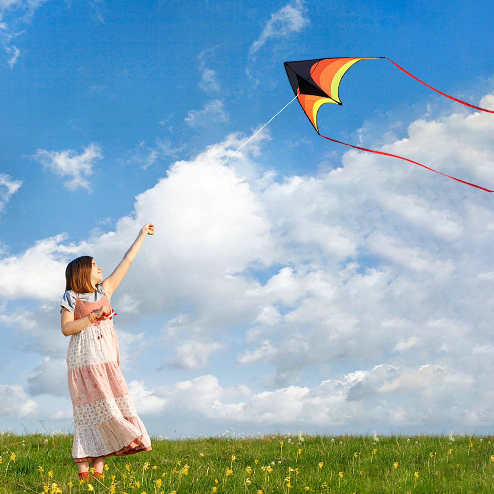 Mint's Colorful Life Delta Kite para niños y adultos, cometa extremadamente fácil de volar para viajes a la playa, las mejores cometas para principiantes, mango de cuerda de 300 pies incluido