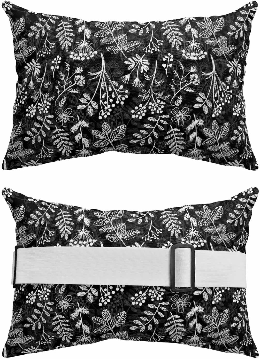 Pack of 2 Botanical Flowers Lumbar Pillow Covers, Outdoor Waterproof Throw Pillow Covers Set, Daisies Lavender Black and White Decorative Cushion Case for Patio Beach, 12x20 Inch