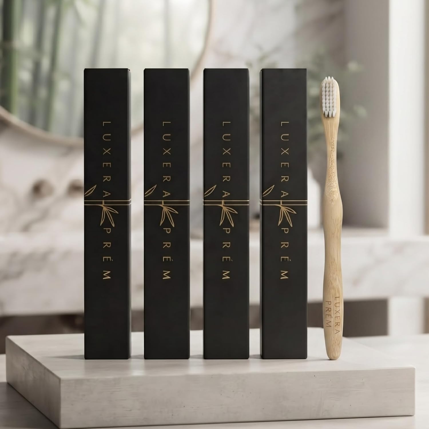 Premium Castor Oil Bristle Natural Bamboo Toothbrush, Splinter Free, Shedding Free, BPA Free, Soft/Medium Effective Biodegradable Toothbrush 4-Pack