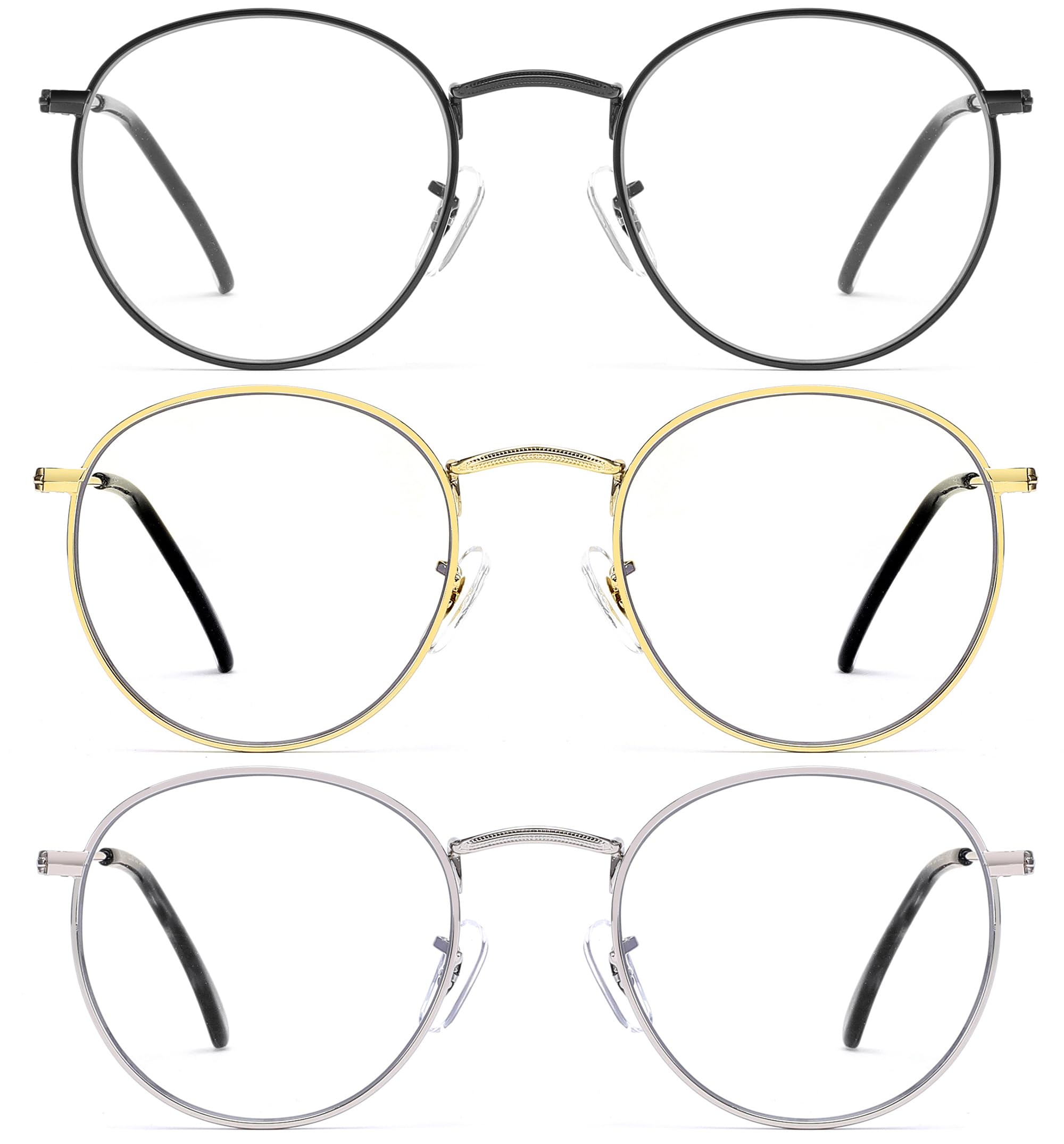 JFXQDR Round Blue Light Blocking Glasses for Men Women, Circle Metal Wire Rimmed Frame Glasses Anti Glare & UV RF5002