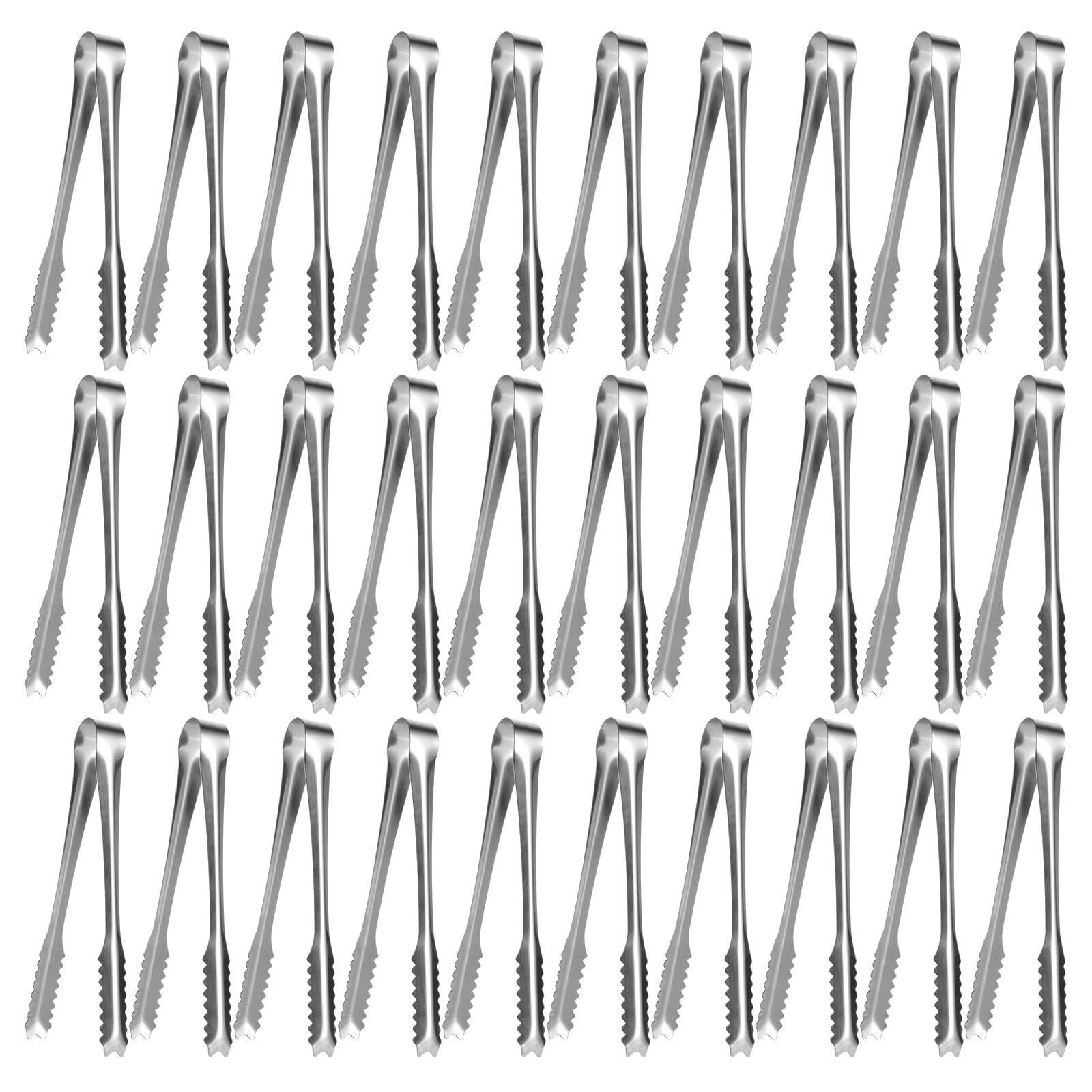 WOPPLXY 30 Pinzas para Azúcar, Pinzas para Pastelería Plateadas de 15 cm, Accesorios para Barra de Dulces de Acero Inoxidable para Bodas, Bar, Barbacoa, Picnic