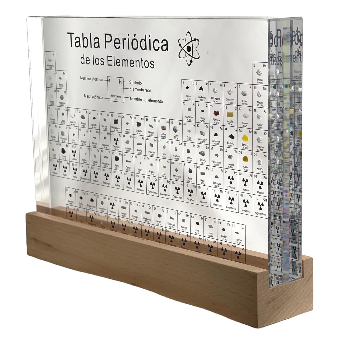 Tabla Periódica en Español Grande con Elementos Reales (21x16x4) - Póster Tabla de los Elementos con Resina Transparente en Castellano - Regalo Química alumnos, profesores, aulas científico (12-XL2)