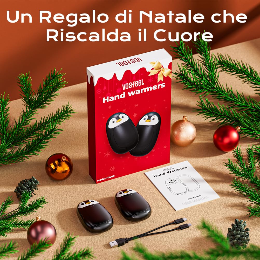 Scaldamani Elettrico, Pinguino Scaldamani Carino 2 Pack, Ricaricabile e Riutilizzabile, Portatile, 23 Ore, Riscaldamento Rapido, Adatto per Esterno, Campeggio