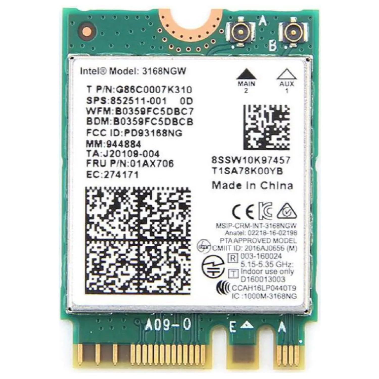 Legacy M.2 Wi-Fi Adapter for Intel 3168 Wireless-AC | 433Mbps WiFi with Bluetooth 4.2 | 2.4GHz &amp; 5GHz Network Card | Works with Intel, AMD, Linux &amp; Windows | 3168NGW Wireless Adapter