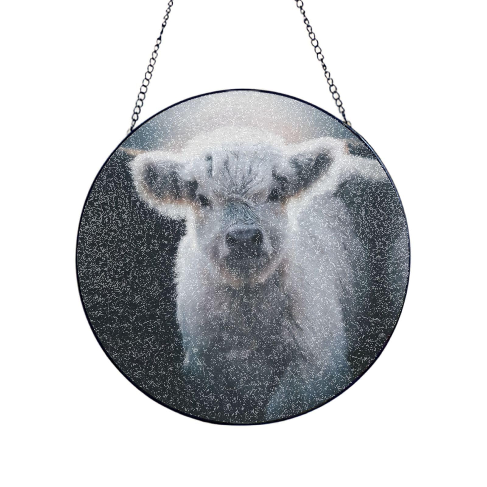 Phayah Gray Cow Print Glass Window Hanging Sun Catchers Suncatcher Decor For Birthday For Home Garden Porch 12in（30cm）