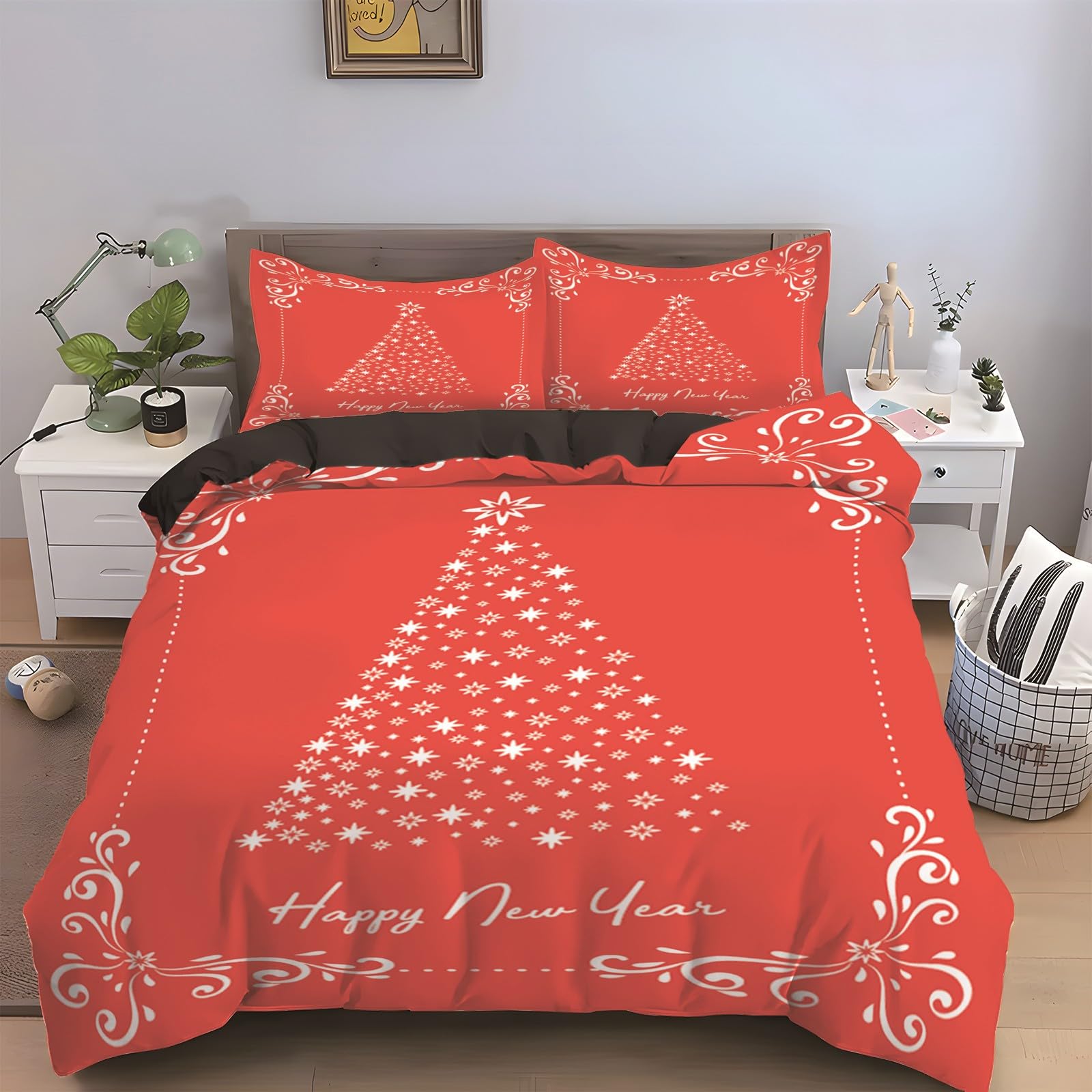 Housse de couette 160x200 rouge de Noël pour illuminer votre chambre festive