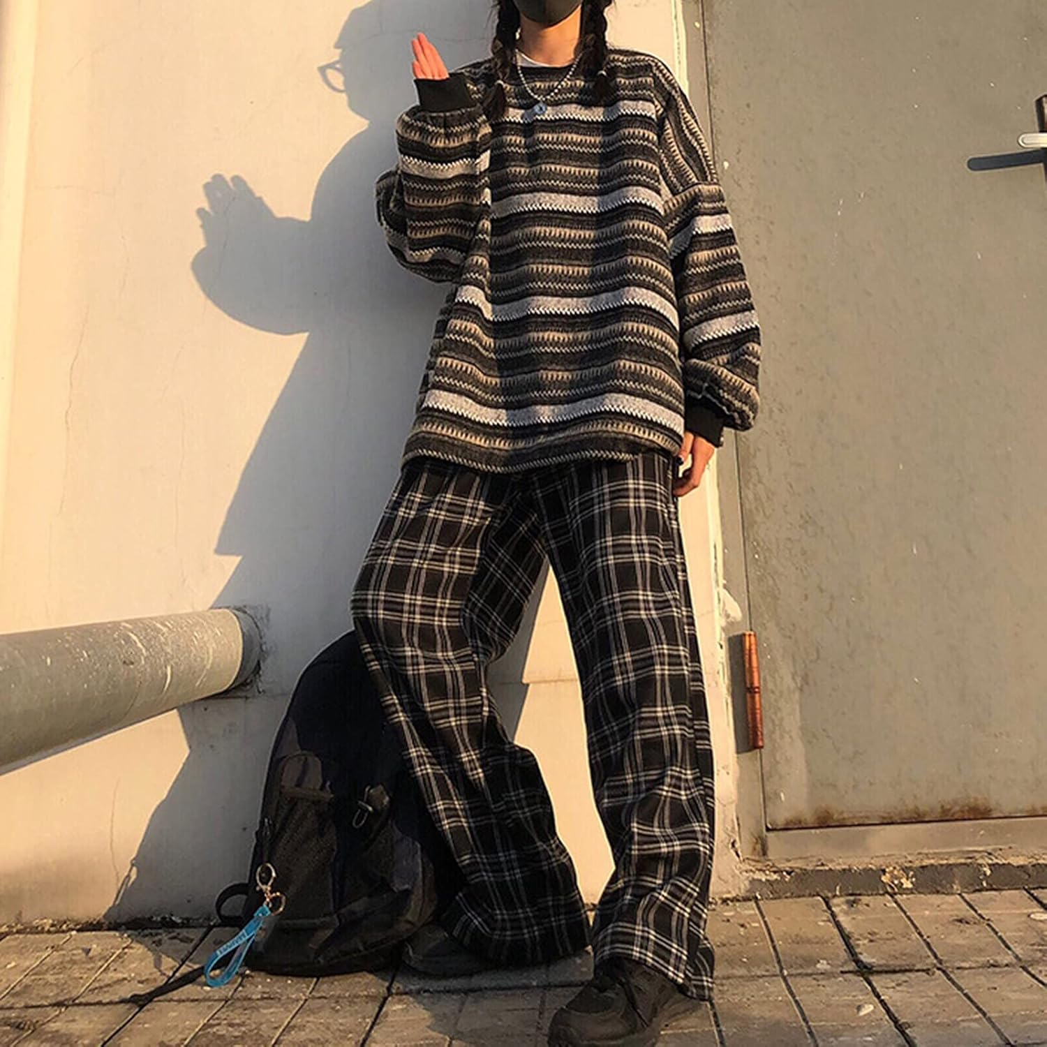 Grunge Sweater Stripes - Hip Hop pullover meisjes vintage pullover lange mouwen gebreide trui oversized gestreept grof gebreide trui met LöCher Gothic Punk Clothes Y2k Goth pullover Harajuku