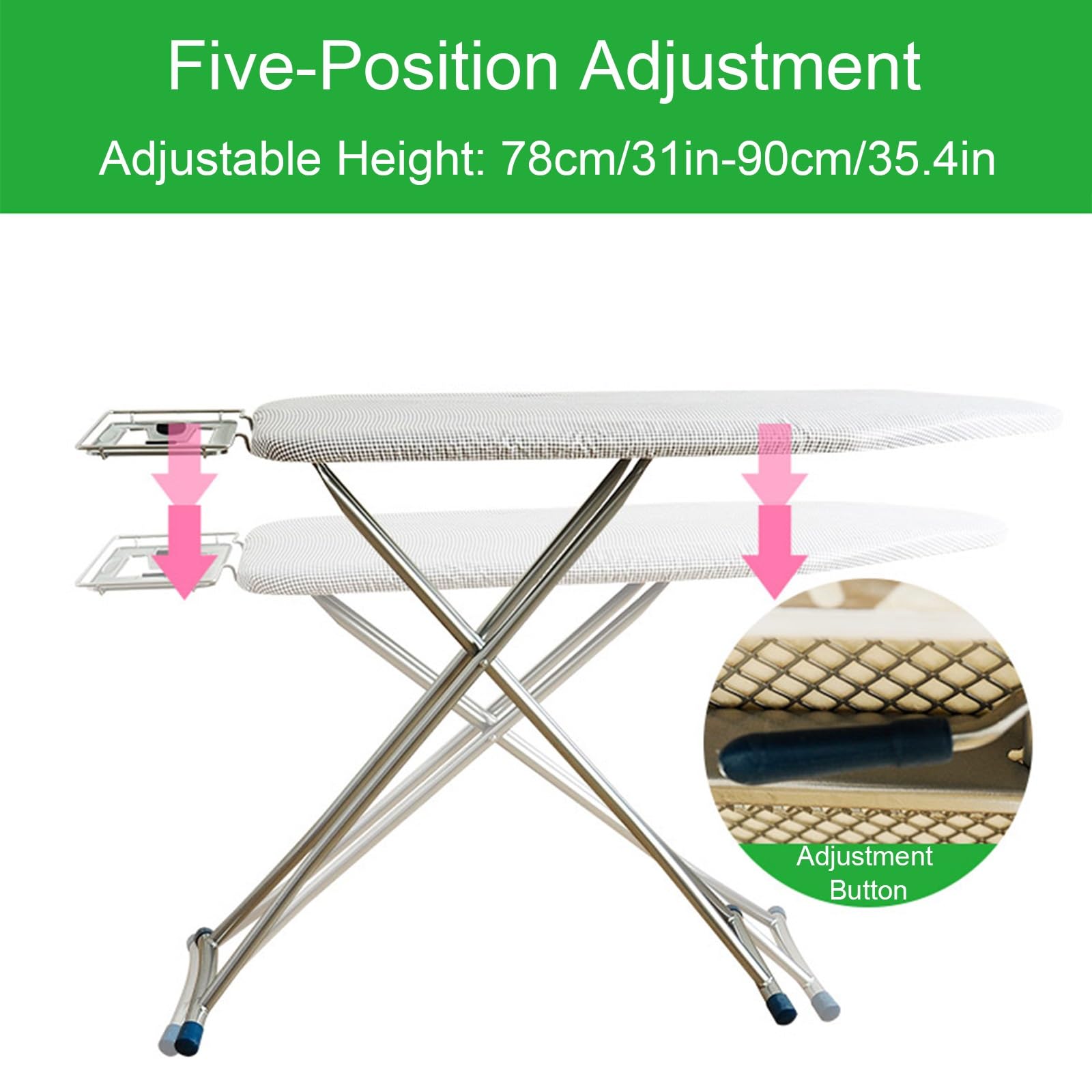 Tabla de Planchar Grande 5 Altezza Regolabile con Supporto per Ferro y Soporte para Mangas, Mesa Planchar Plegable de Tamaño Completo con 1 Funda de Repuesto, Gris