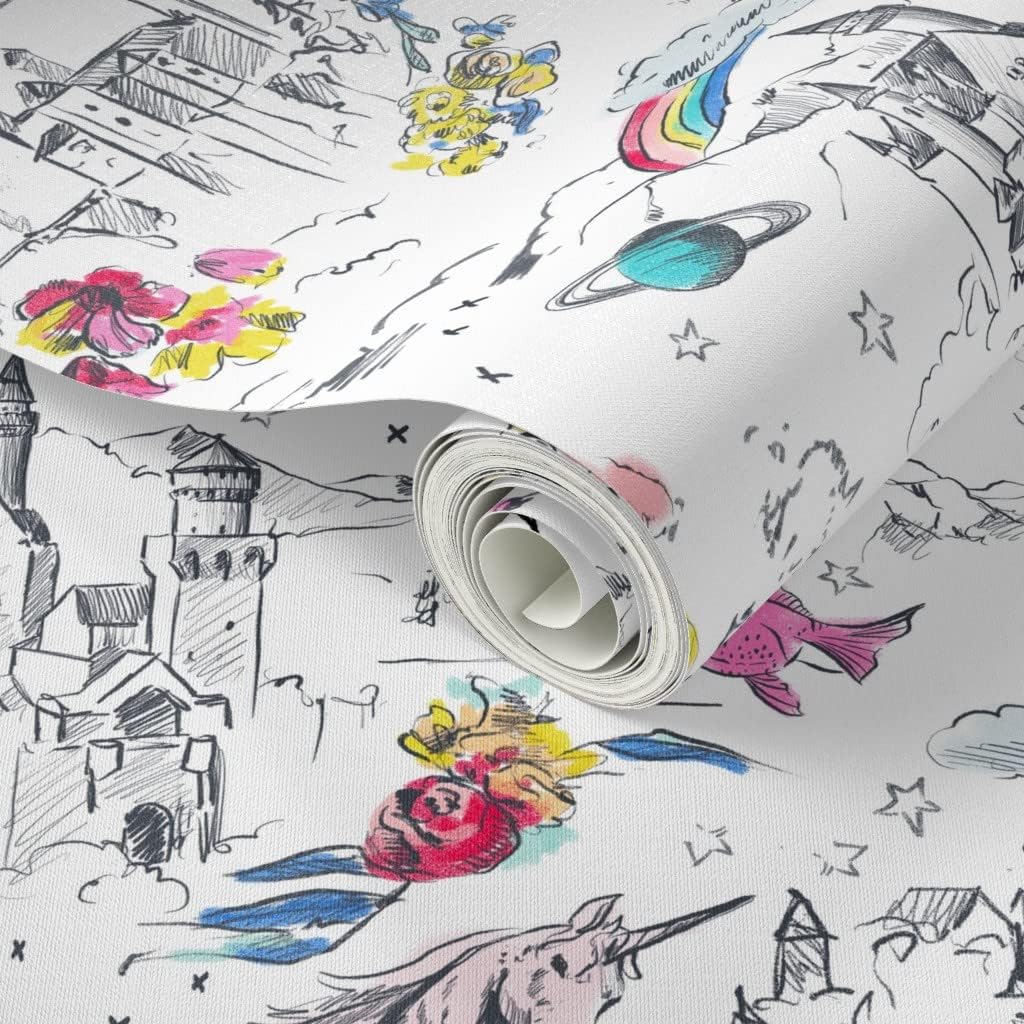Peel & Stick Wallpaper 3ft x 2ft - Little Unicorn Rainbow Castle Mermaid Rabbit Butterfly Bear Custom Removable Wallpaper by Spoonflower