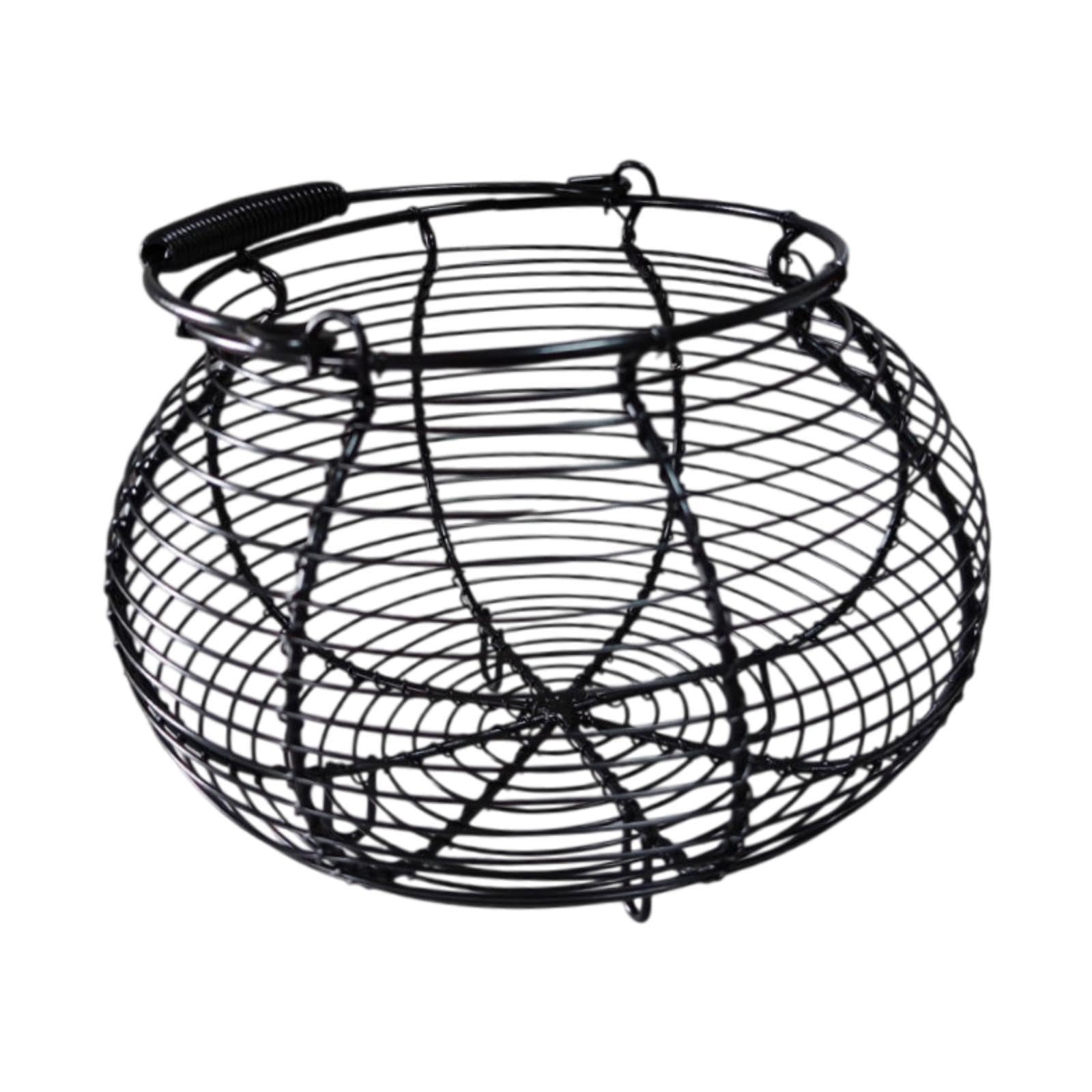 HGZLQKD Wire Egg Basket Egg Holder with Handle Farmhouse Round Portable Egg Collecting Basket Container for Vegetables Bread Fruits, Black