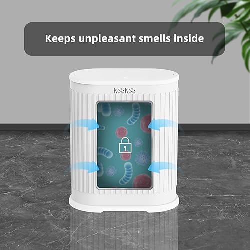 Miniatura 7 de Cubo de basura pequeño de 1.8 galones de color blanco con tapa, cubo de basura delgado para baño, cubo extraíble con revestimiento extraíble, cubo