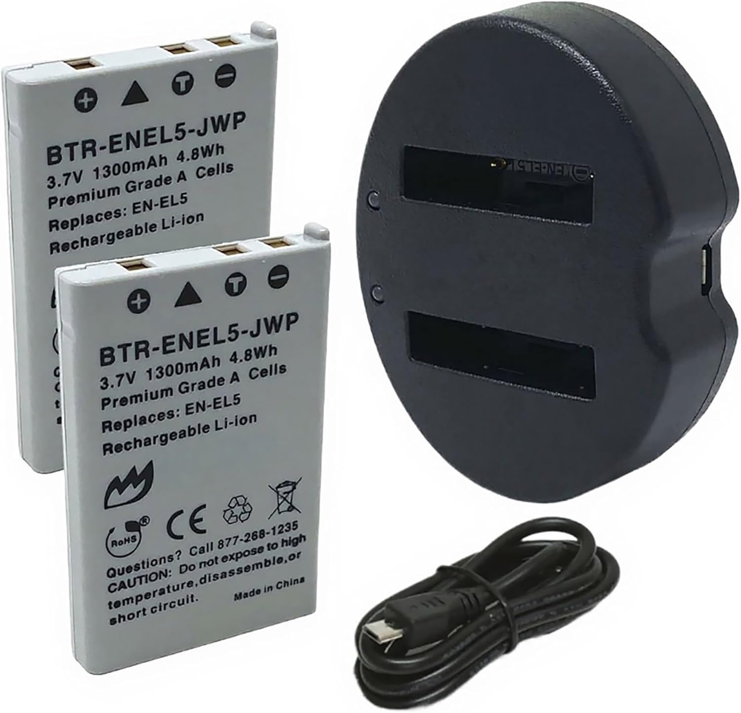 Replacement Battery for Nikon Coolpix S10 (2-Pack, 1300mAh) and Dual Charger
