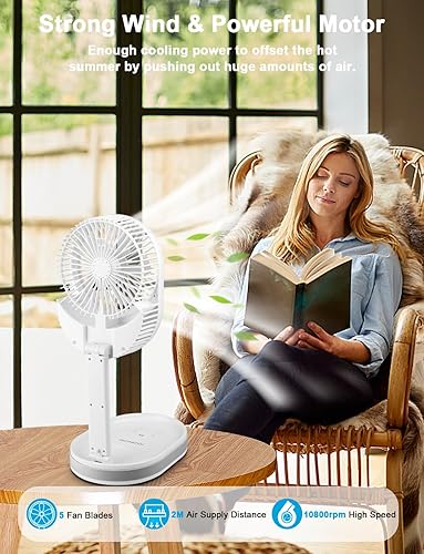 Miniatura 2 de LtYioe Ventilador de escritorio, ventilador personal portátil, ventilador de batería recargable con inclinación ajustable, 2 velocidades y luces