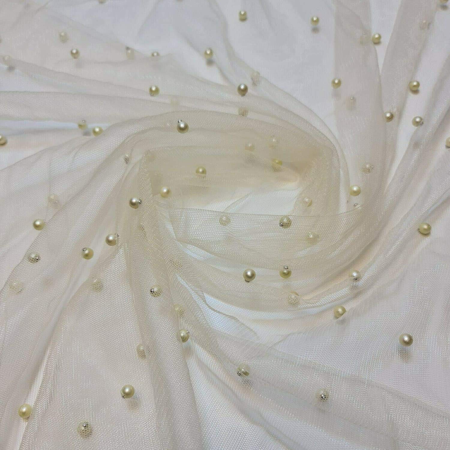 Telón de fondo de tela con cuentas de tul de 5 metros, 147 cm de ancho, color crema