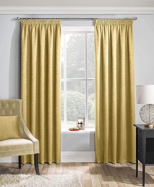 Enhanced Living Matrix Yellow/Ochre Thermal Blockout Tape Top Curtains - 66 x 72 inch (168 x 183cm) - Energy Saving Curtains for Living Room/Bedroom