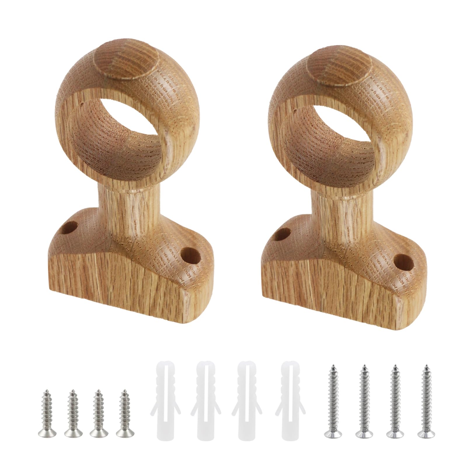 Oedema 2 Pcs Wood Curtain Rod Brackets Closet End Support Bracket Rod Holder with Screws for 1-1/2 Inch Drape Pole, Wood Color