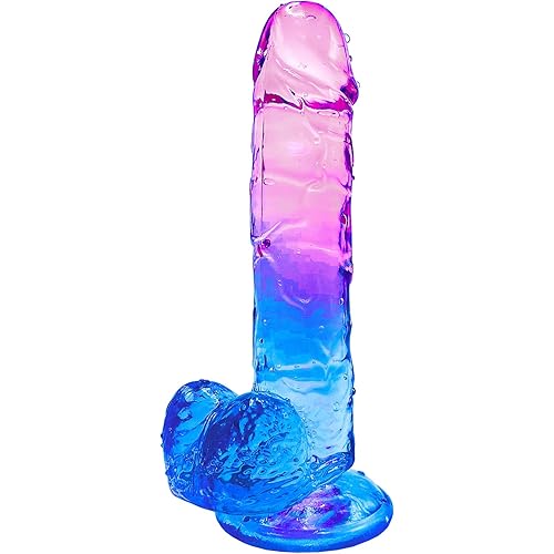Adult Sex Toy with Suction Cup Dildo,Small Realistic Clear 6 inch Cute Purple-Blue Dildo, Suitable for Beginner Women/Men/Gay with Thin and Slim Poke, can be Use for G-spot and Anal