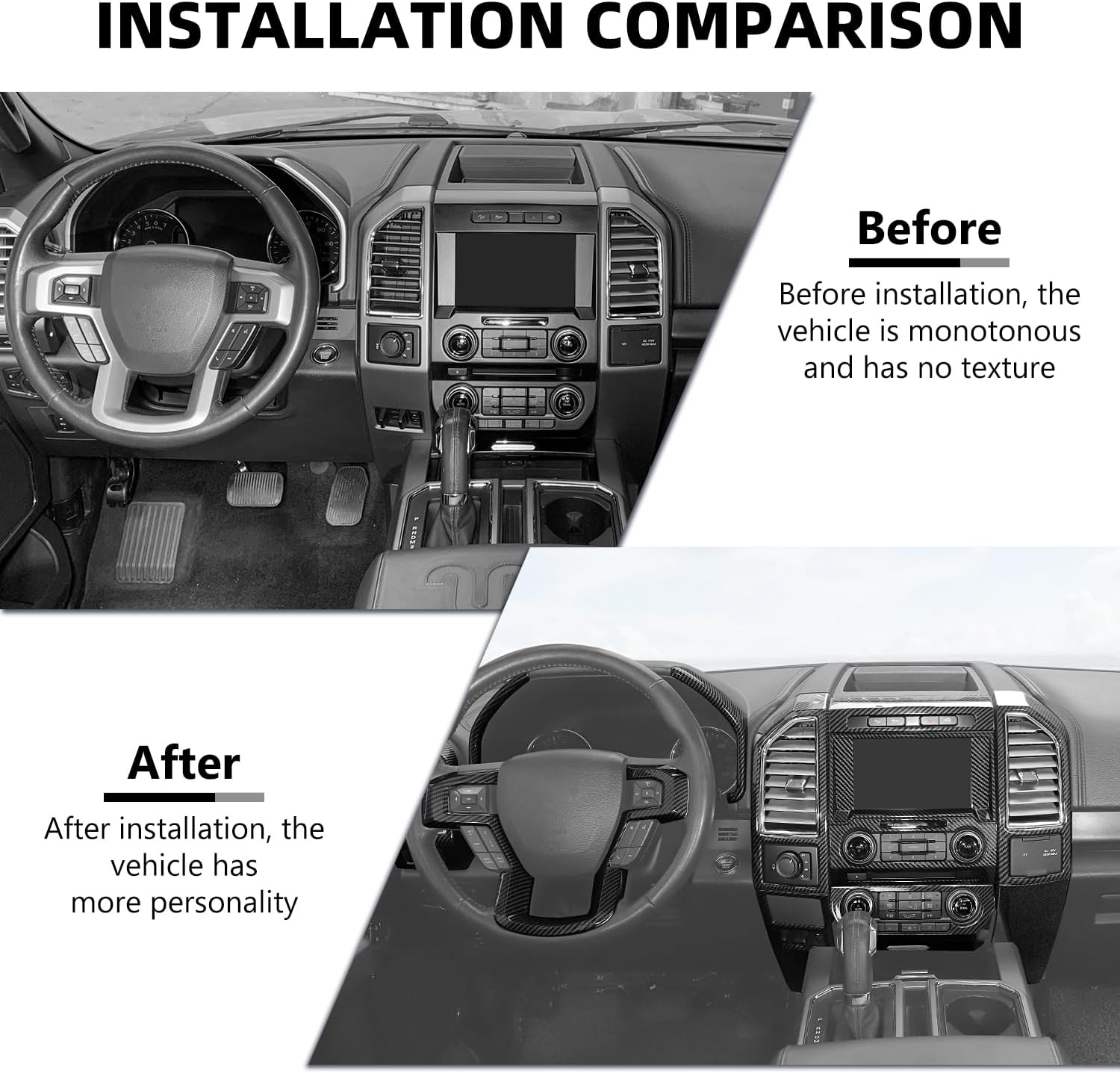 RAZPOY for F150 Interior Trim Kit, 16PCS Center Console Dash Air Vent Trim & Steering Wheel Trim & Navigation Panel Cover Compatible with 2015-2020 Ford F150 Carbon Fiber Interior Accessories
