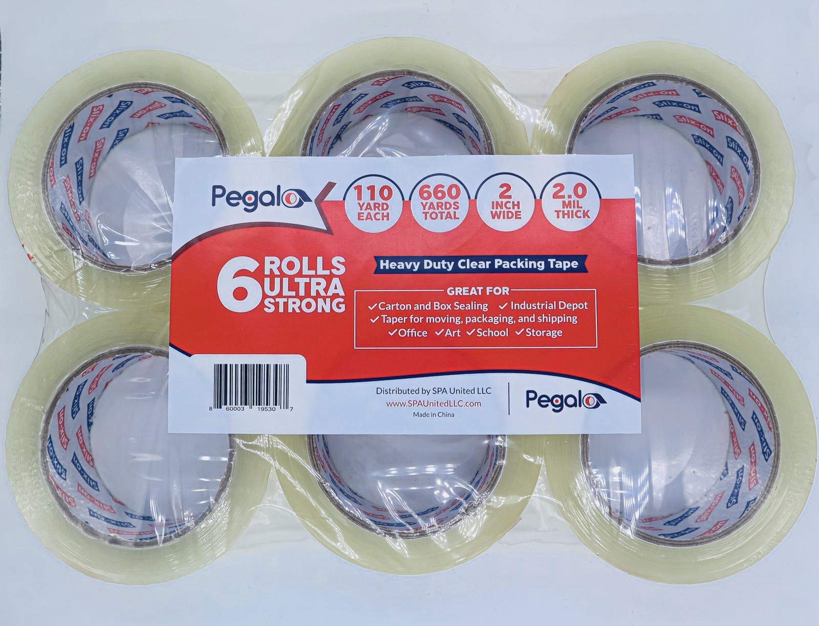 Tape Heavy Packing PEGALO 6 Rolls Total 660 Yards 110 Yard Per Roll Clear 2” Wide 2.0 mil Thick, Ultra Strong Carton and Boxes Sealing for Moving Packaging Shipping, Office Art & Storage Cinta