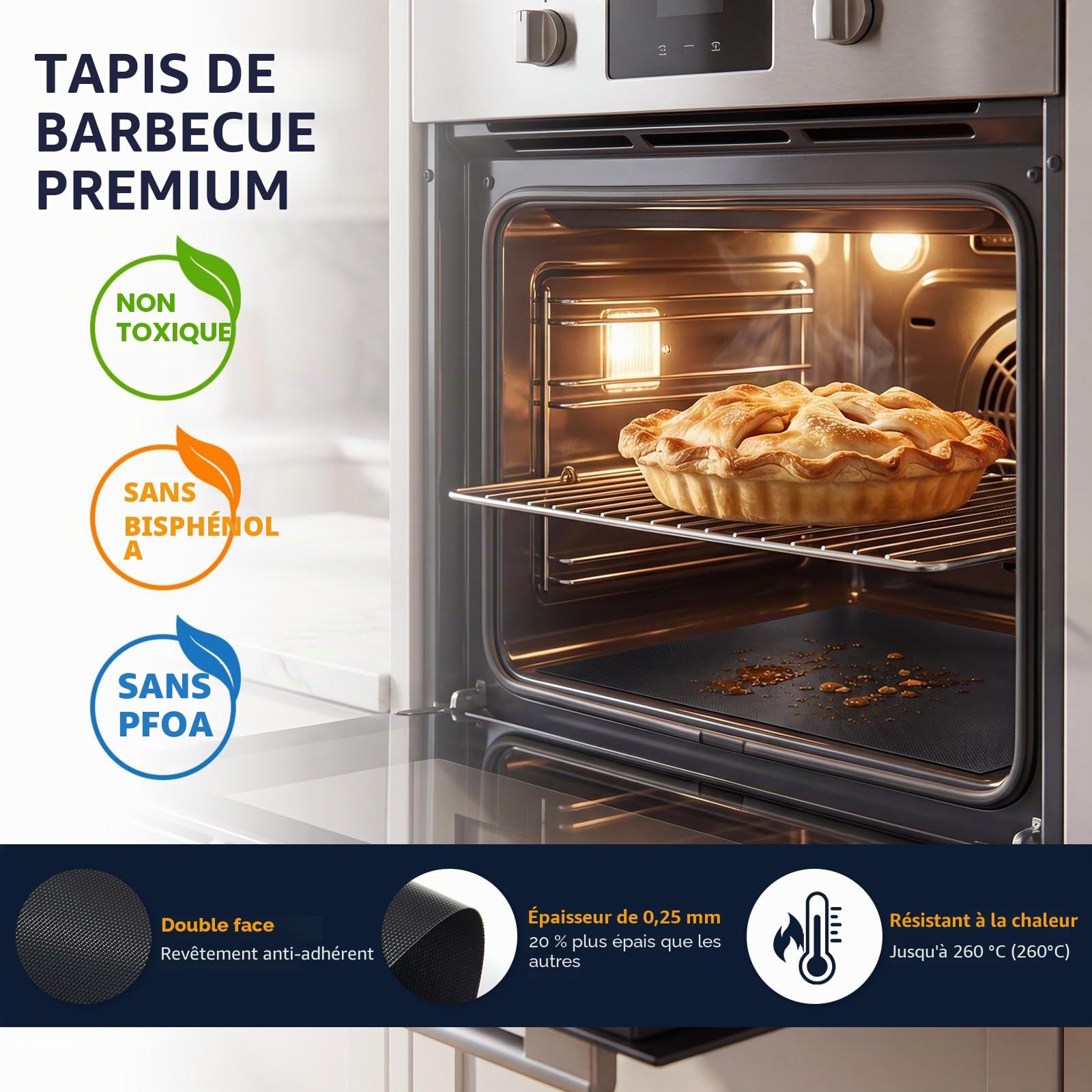 Homealexa Tapis de Cuisson Réutilisable Barbecue 5 Pièces 40x33 cm Antiadhésif Sans PFOA 260°C