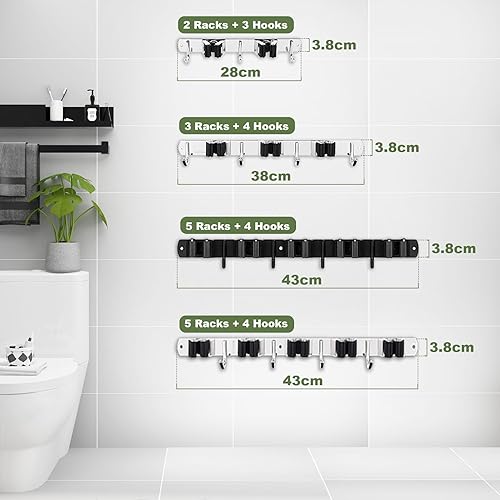 Miniatura 37 de 3 estantes y 4 ganchos soporte para escobas y trapeador montado en la pared, organizador de garaje, estantes de herramientas de almacenamiento