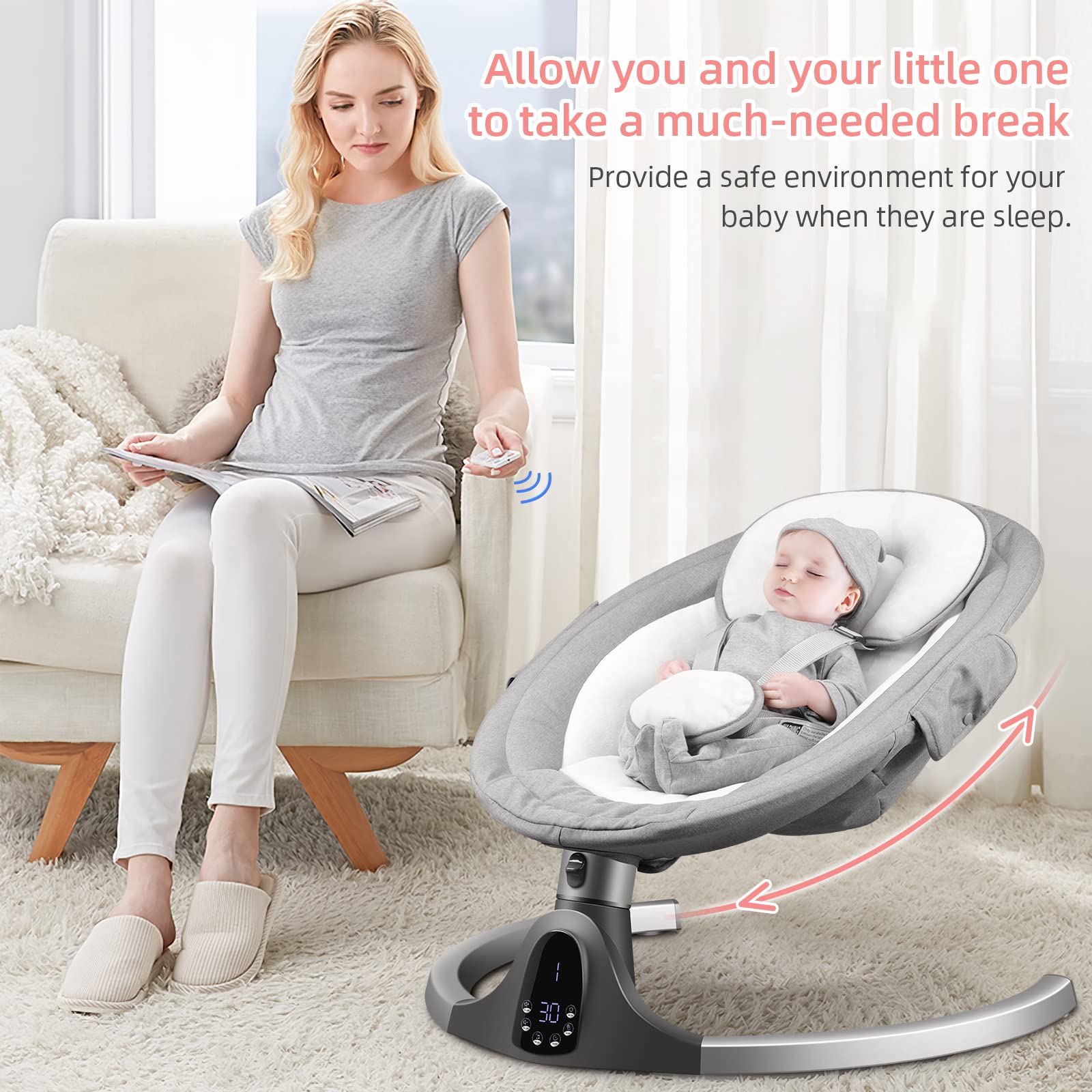 Buy Baby Swings for Infants, 5 Speed Bluetooth Baby Bouncer with 3 Seat