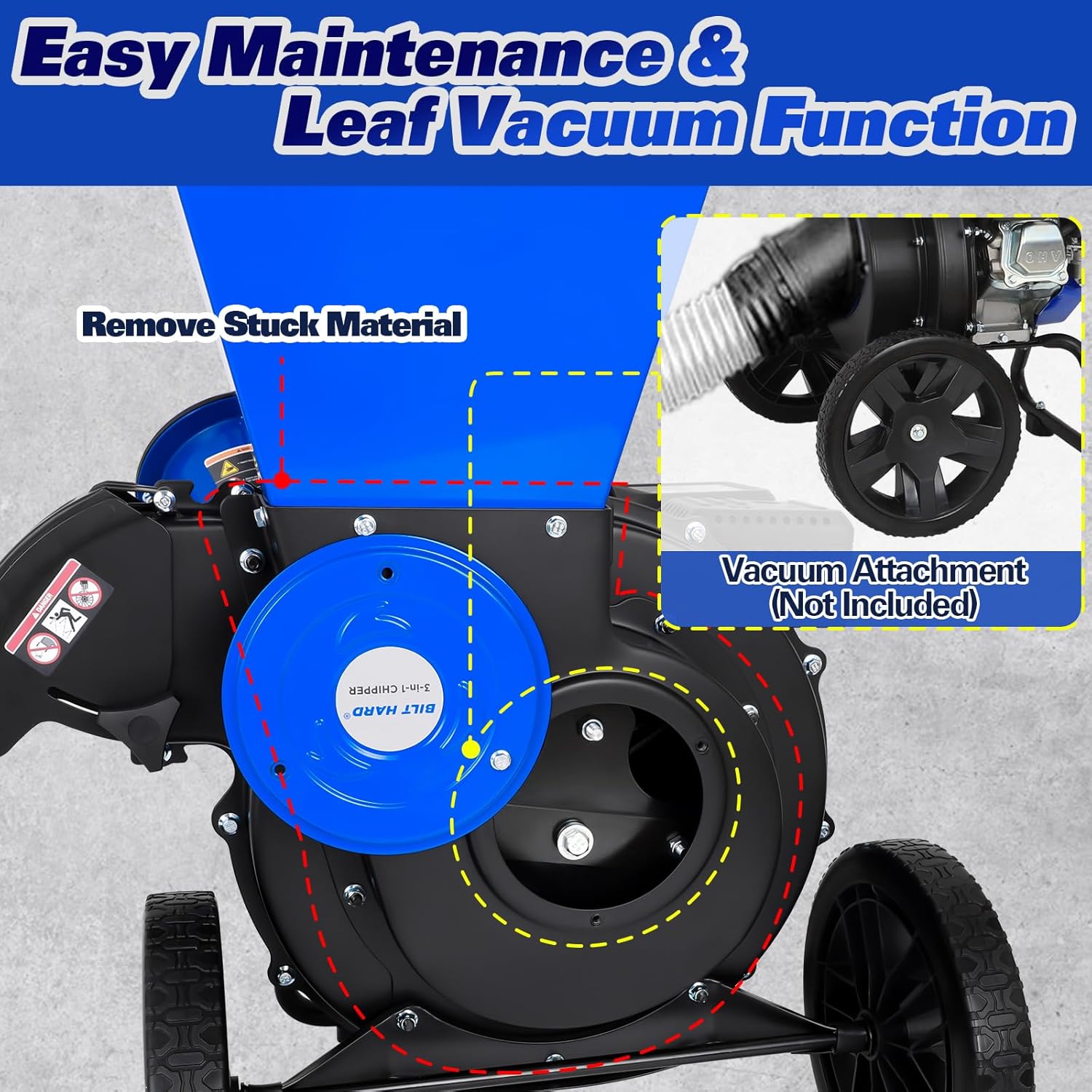 BILT HARD 7.5HP Gas Powered Wood Chipper Shredder, 224cc Heavy Duty 2-in-1 Mulcher, 3" Max Branch Capacity,1/2" Shredding Hopper, 4000 RPM Engine with Collection Bag for Yard, Garden