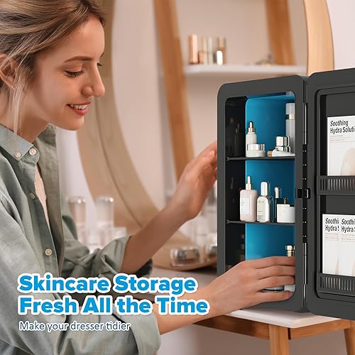 Miniatura 3 de Mini refrigerador de 22 L30 latas para dormitorio, enfriador y calentador portátil de 12 V CC, mini refrigerador con frente de vidrio, para