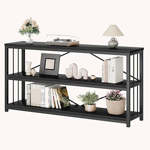 Miniatura 9 de LVB Mesa de entrada negra, moderna mesa larga para sofá detrás del sofá, mesa de entrada estrecha industrial para pasillo, sala de estar, mesa de