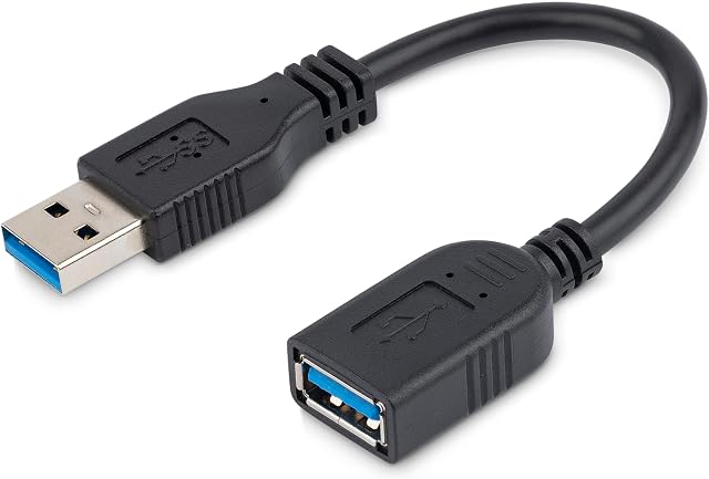 StarTech.com 6in Short USB 3.0 Extension Adapter Cable (USB-A Male to USB-A Female) - USB 3.1 Gen 1 (5Gbps) Port Saver Cable - Black (USB3EXT6INBK)