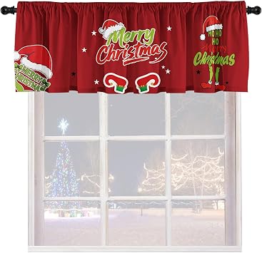 Window Curtain Valance Xmas Christmas Funny Holiday Kitchen Curtain with Rod Pocket 52x18inch Winter Small Bathroom Laundry Home Window Decor Curtain