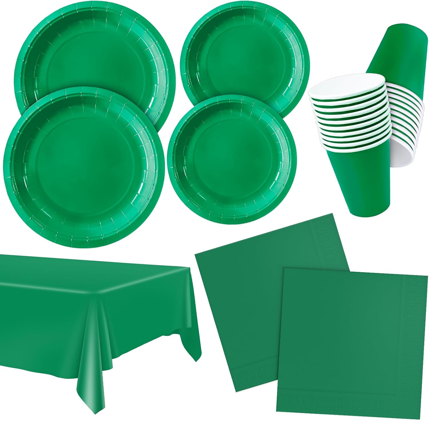 Solid Color Green Party Paper Plates Napkins and Cups Set Disposable Table Cover Serve 25 for Everyday Tableware