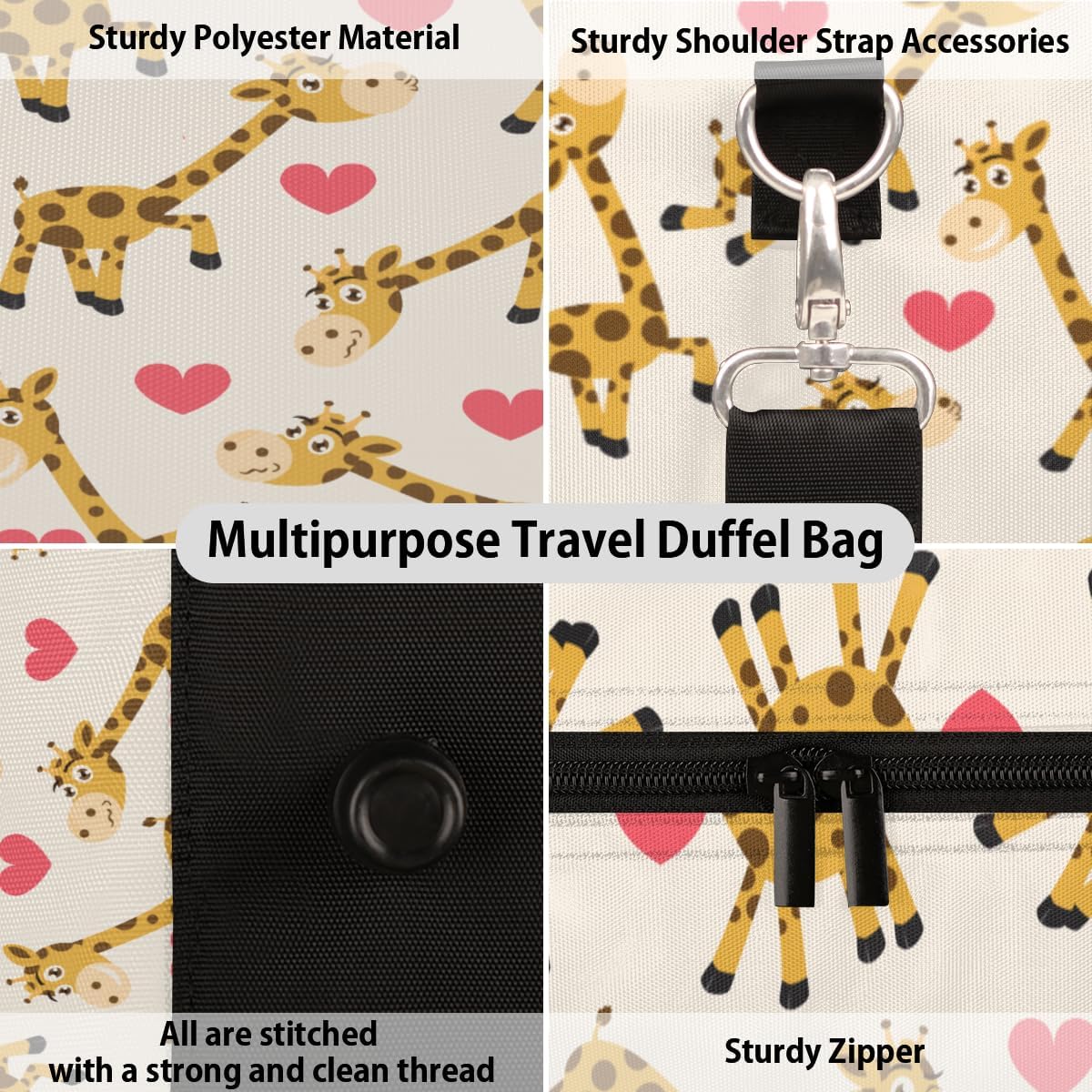 Giraffe Love Travel Duffel Bag for Women Men Large Capacity Overnight Weekender Bags for Lightweight Waterproof Sport Gym Bag for Workout Yoga Swim