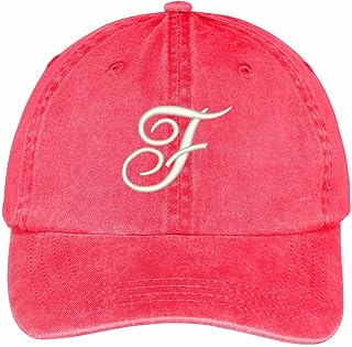 Trendy Apparel Shop Letter F Script Monogram Font Embroidered Washed Cotton Cap - Red