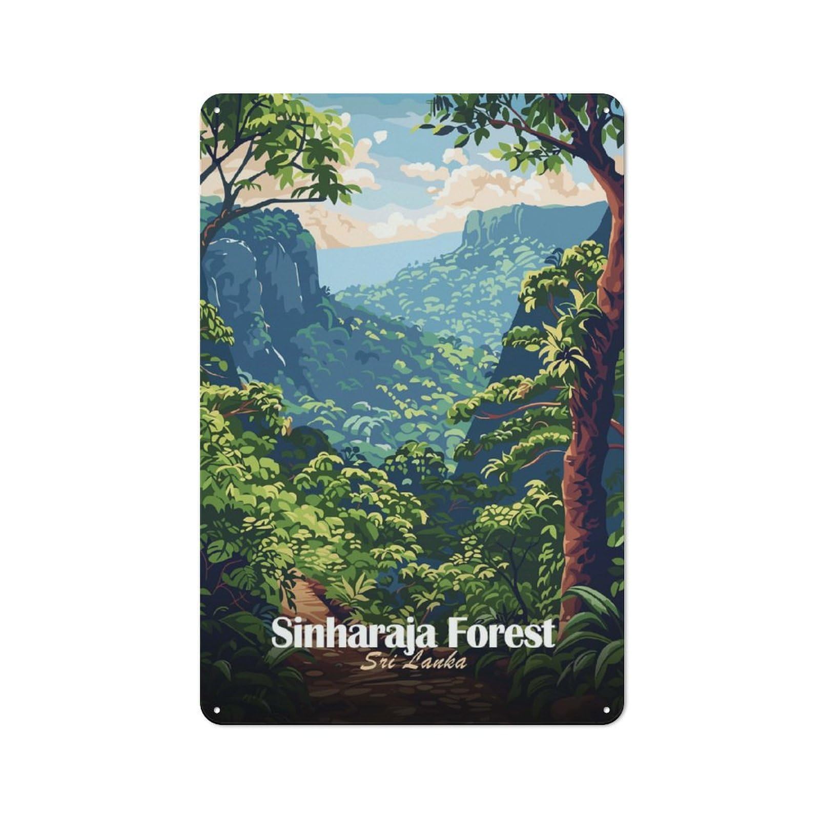 Junmoney Style-7 Sinharaja Forest, Sri Lanka Illustration Retro Metal Sign 30X20cm For Home Office Or Studio, Suited To Home Office Decor Fans