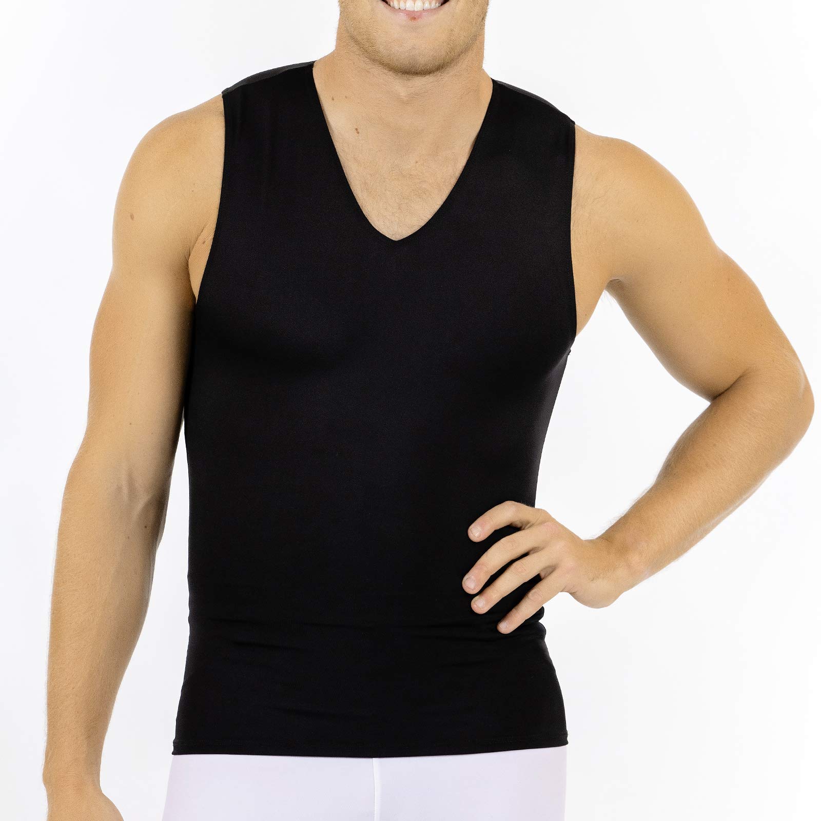Insta Slim Camiseta de compresión sin mangas con cuello en V para hombre, camiseta interior adelgazante
