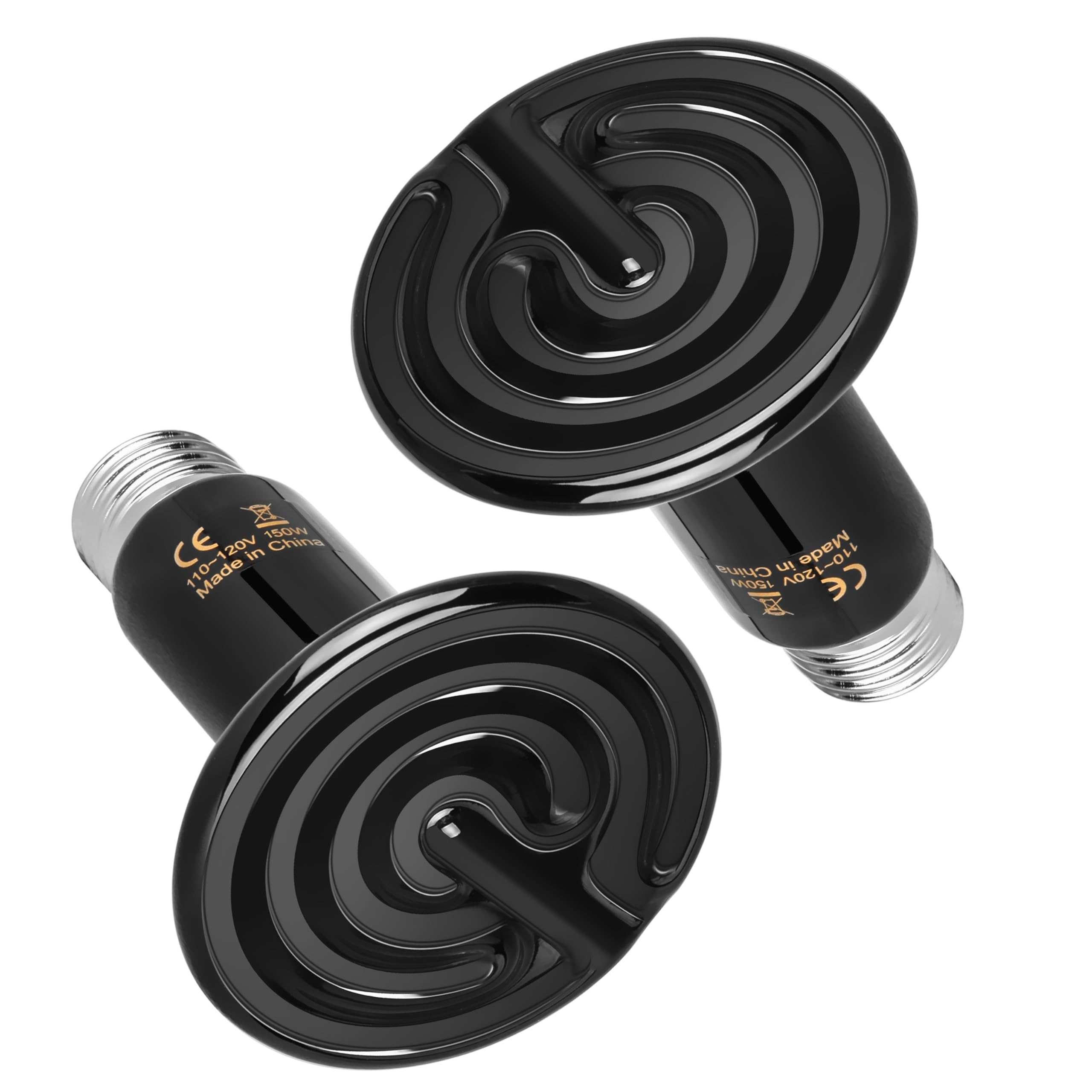 HealSmart 150W Reptile Heat Lamp Ceramic Heat Emitter, No Light Emitting Heat Bulbs, Suitable for Snake/Lizard/Spider, Plant Growth and Incubating Chicken, 2-Pack