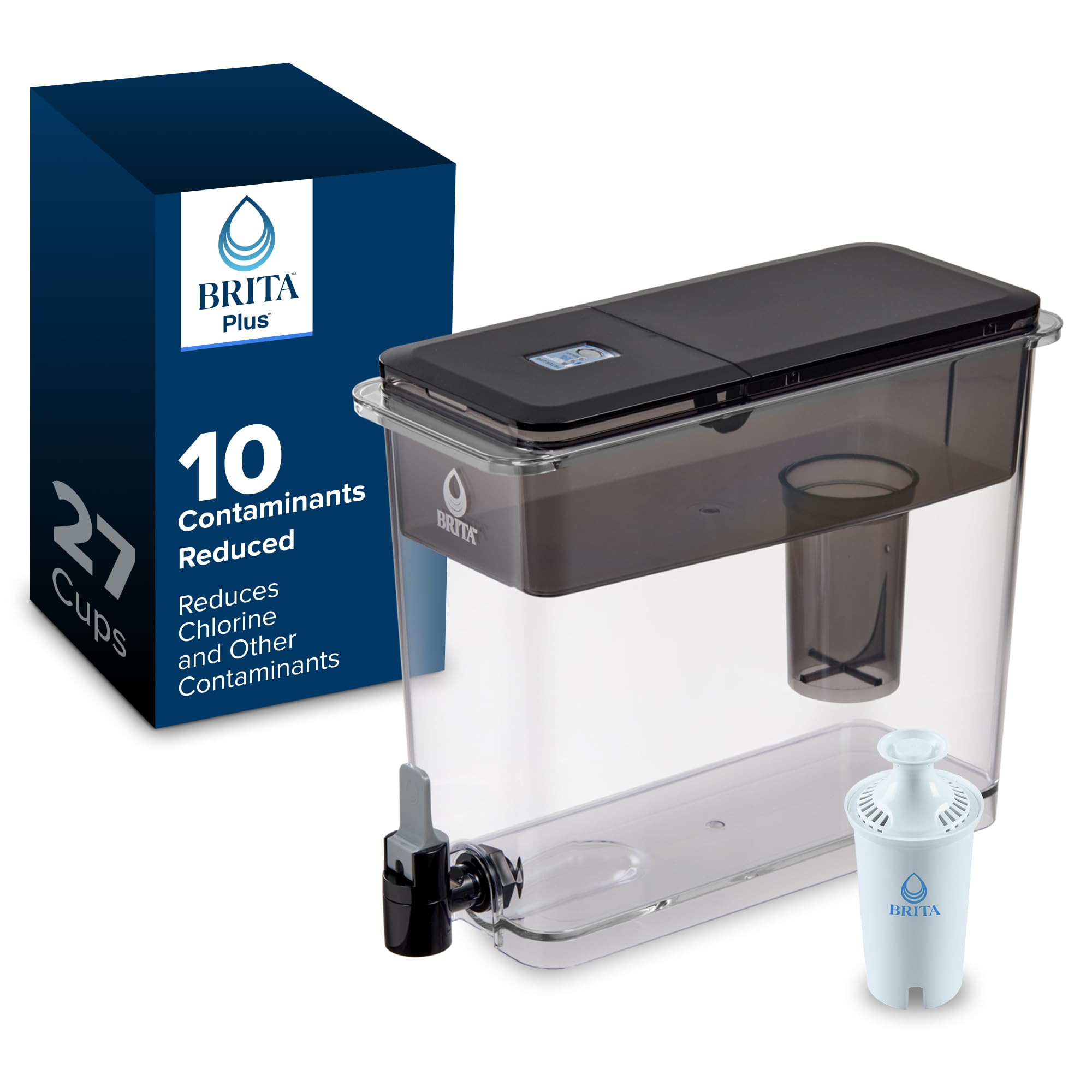 Brita UltraMax Large Water Dispenser with 1 BritaPlus Filter, 27 Cup, Black (Package May Vary)