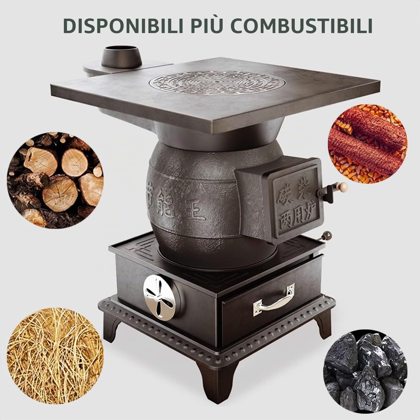 Stufa A Legna in Ghisa Stufe A Legna Da Interno Stufaa Campeggio 4 Gambe Rinforzate Struttura in Ghisa Adatta A Diversi Combustibili Stufa Multiuso 3 Misure(36 * 39 * 55cm)