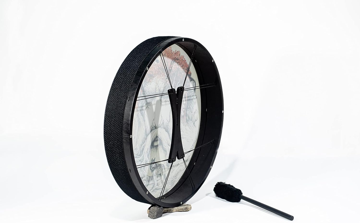 Huge Shaman Vegan "Druid Drum" | Sacred Celtic Drum 32'' | Sound Healing Instrument | Water Resistant Membrane | Deep Bass Sound | Frame Drum | With a Soft Bag