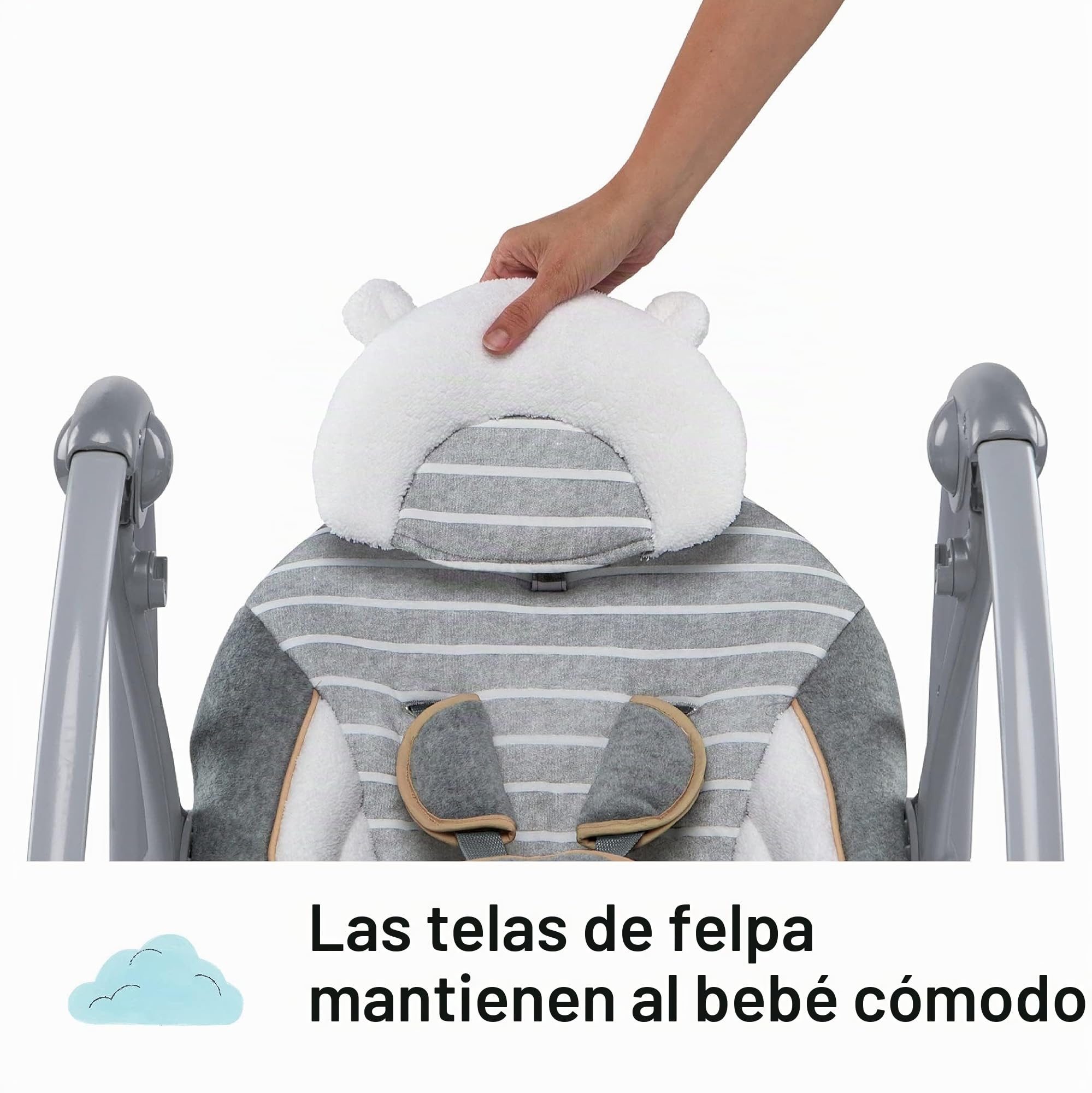 Ingenuity Swing 'n Go Deluxe Columpio de 5 Velocidades con Arnés Acolchado - Plegable, Portátil, 2 Juguetes de Peluche y Sonidos, 0-9 Meses (Bella Teddy)
