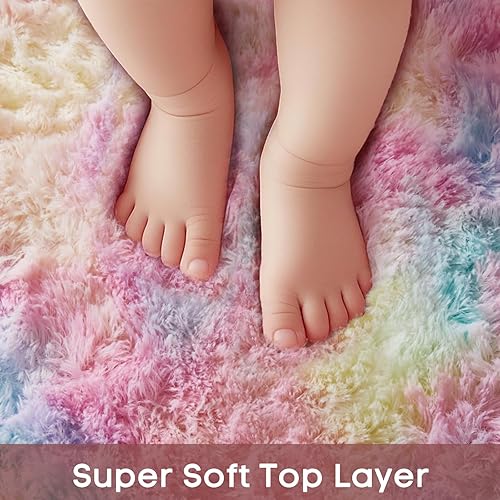 Miniatura 2 de Ophanie - Tapete de 4 x 4 pies, con arcoíris, unicornio, colorido, esponjoso, suave, bonito, mullido, peludo, redondo, para niños, niñas, bebés,