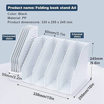 Foldable Magazine Rack Desk File Holder With 4 Vertical Compartments