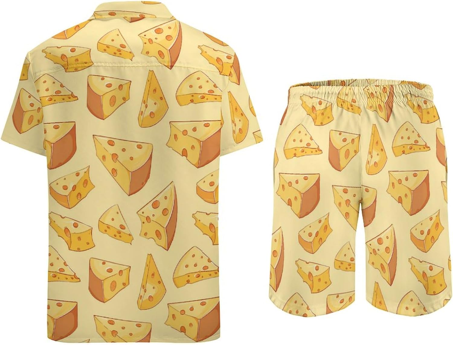 Cheese Slices Men's Summer Beach Outfits Shirt And Shorts Set 2 Piece Vacation Swimwear