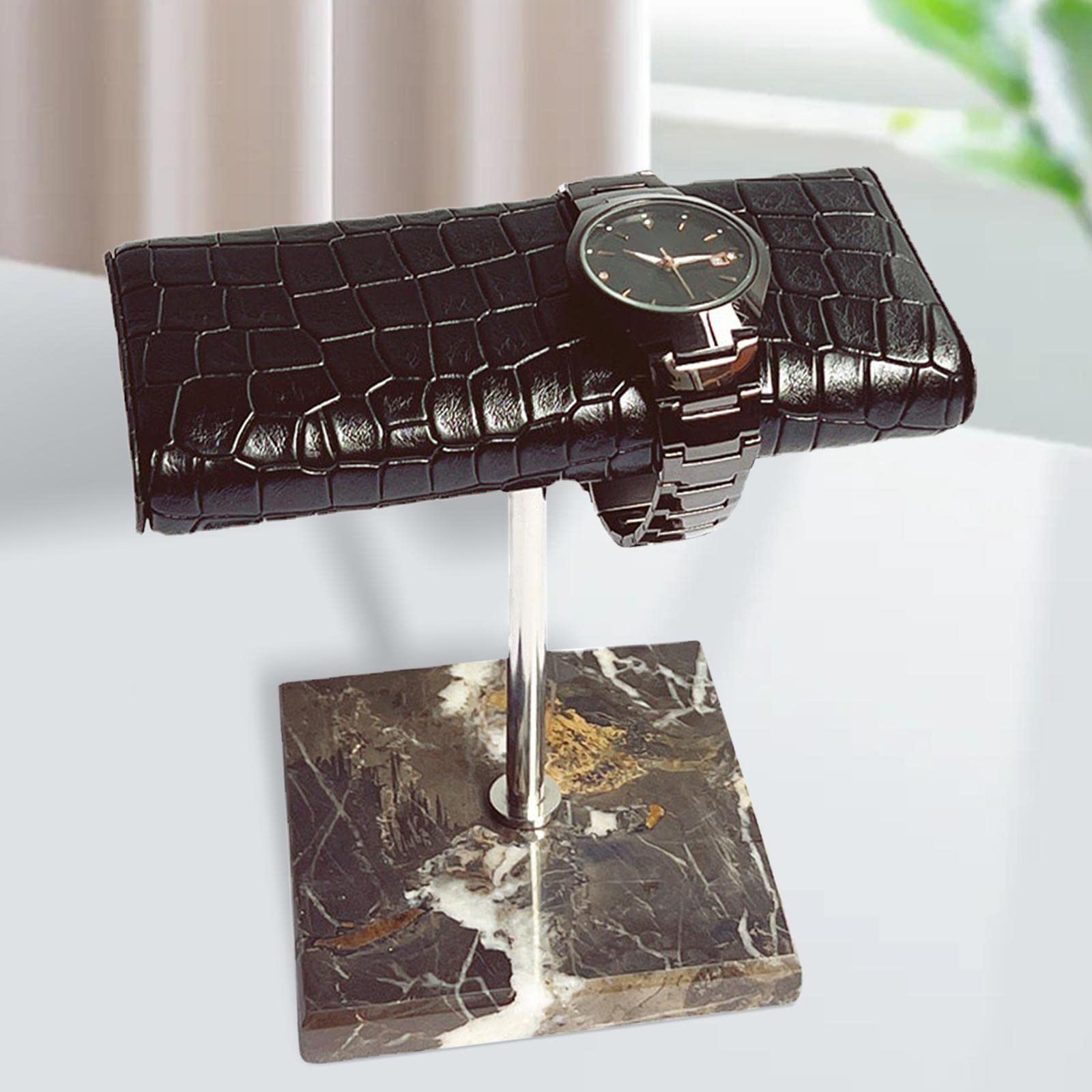Watch Stand Espositore Porta Orologi Supporto Gioielli Organizzatore Bracciali Base Marmo PU Metallo Funzionale Adatto per Camera da Letto Scrivania R, Modello Coccodrillo