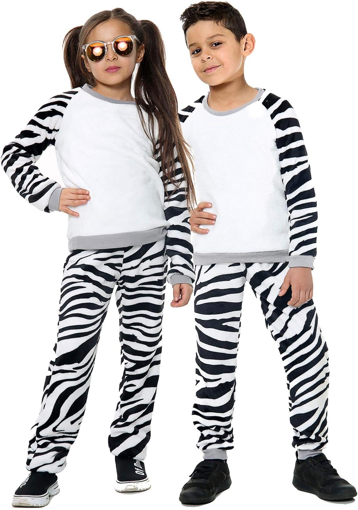 Zebra Print PJS Super Soft Matching Top Bottom Pyjamas Comfy Loungewear Dress Up Costume Gifts for Children Girls Boys Age 5-13 years